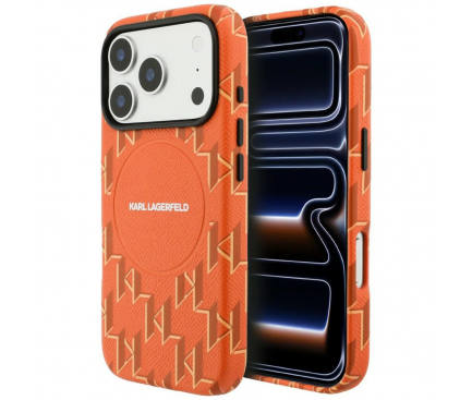 Husa MagSafe pentru Apple iPhone 17 Pro Max, Karl Lagerfeld, KL Monogram Logo, Portocalie